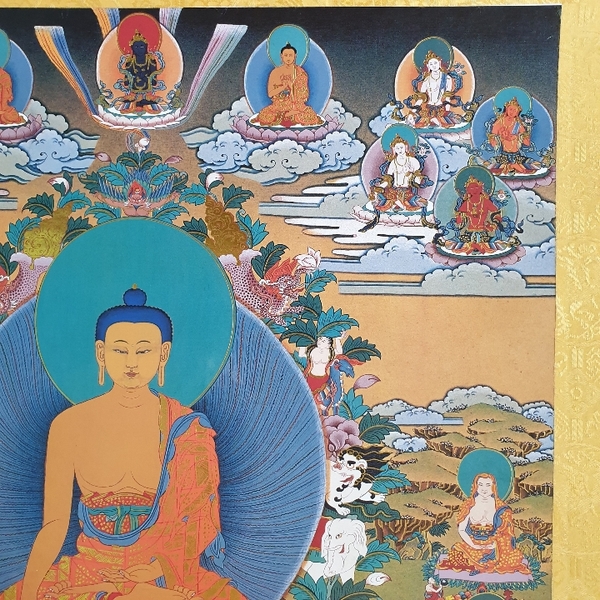 Tranh Thangka Phật A Di Đà Cõi Cực Lạc_120x80xm